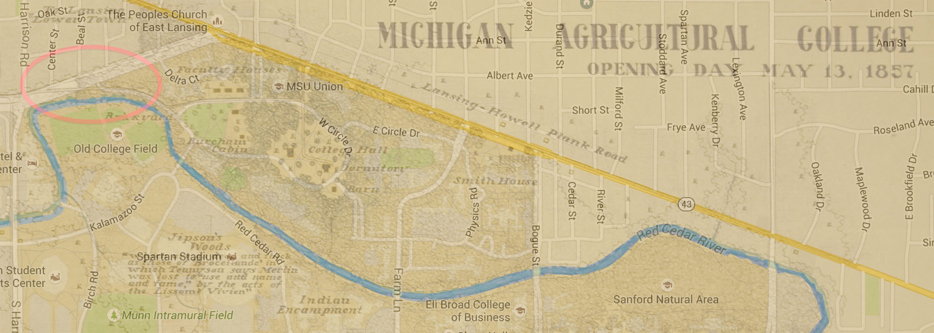 密歇根州-农业-大学-地图- 1857