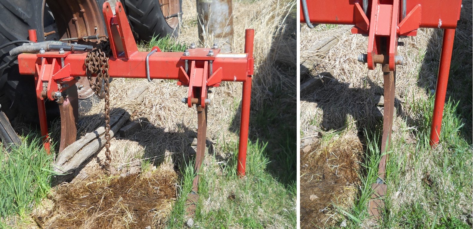 两张图片显示在地里耕作设备。