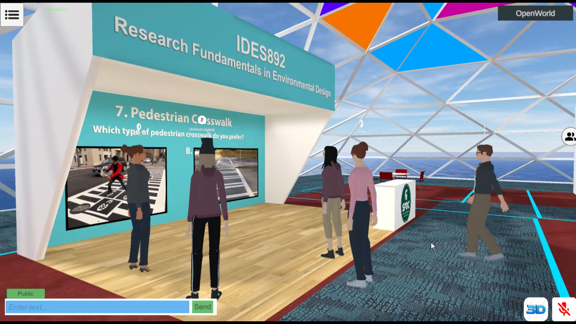 作为课程的一部分，学生在3D虚拟现实环境中进行学习。