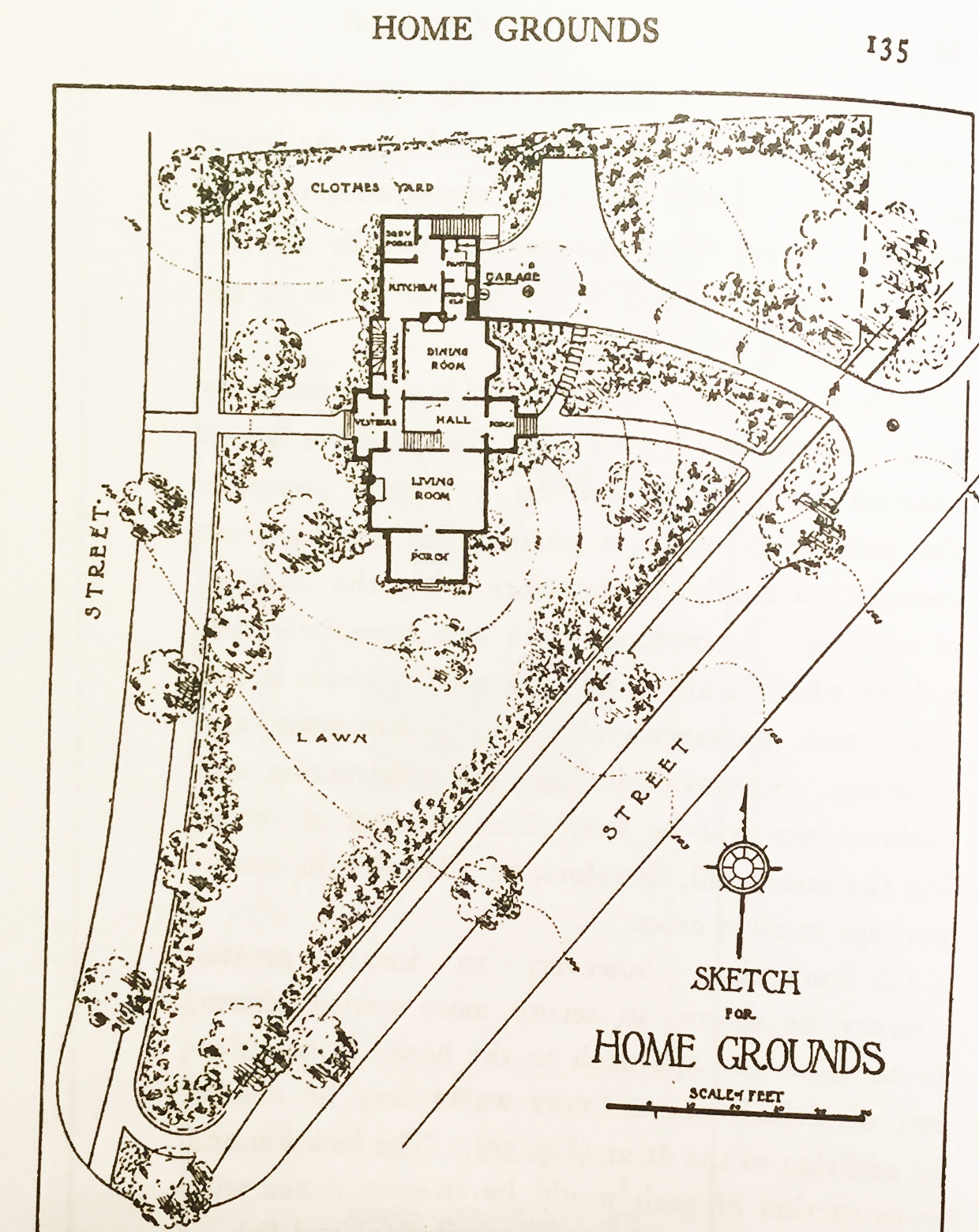 从西蒙茨,一幅画被称为“理由”(1920,第123页),说明之间的关系结构,住宅景观,和相邻的高尔夫球场(版权过期,公共领域)。