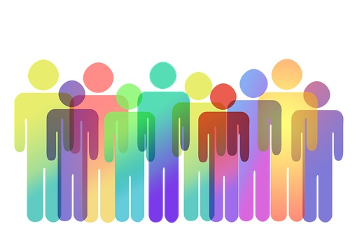 彩虹色的人重叠的图形。